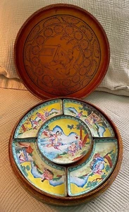 Chinese Canton Enamel Sweetmeat Set Unique Figural Box Design & Bird Motif Lid - Picture 1 of 18
