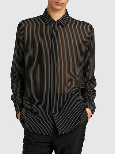 SAINT LAURENT (YSL) $1.550 SAINT LAURENT Camicia in georgette di seta gessato Nero 40
