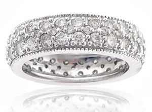 Fede Nuziale Eternità Diamante Pavè Tonda 4,00 Ct. TW Oro Bianco 18 Kt - Foto 1 di 3