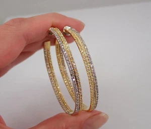2 Ct Round Cut Simulated Diamond Women's Hoop Earrings 14k Two Tone Gold Plated - Picture 1 of 5