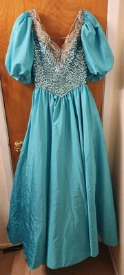 Mike Benet Vintage 80's Sequined Puff Sleeve Formal Prom Dress Full Skirt Siz 10 - Image 1 of 4