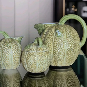 Teekanne Neiman-Marcus Exclusive Cantaloupe Style offener Krug Milchkännchen/Zucker Italy - Bild 1 von 12