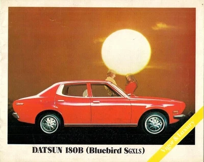 Datsun Bluebird 180B Saloon 1972-1973 UK Market Sales Brochure Nissan - Image 1 of 2
