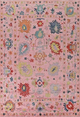 Vintage Hand-Knotted  Oushak Rug – Turkish Wool Oriental Area Carpet Decor - Image 1 of 4