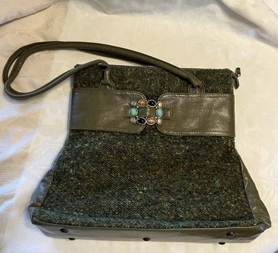 Cartera vintage de tweed verde de lana irlandesa para tejedores de mucros Foto 1 de 4