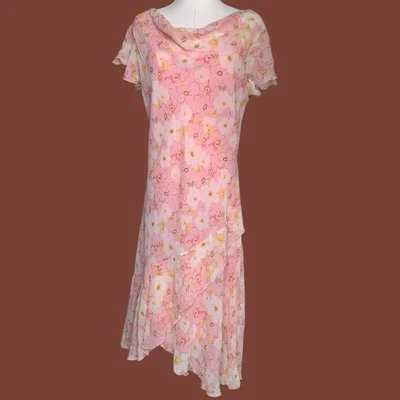 Vintage Y2K Pink Floral Lettuce Hem Maxi Dress - Image 1 of 4