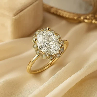 2.10 Ct Oval-Cut G/VS1 Lab Grown Diamond Halo Engagement Ring 14k Yellow Gold - Image 1 of 4
