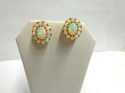 Pendientes ópalo chapados en oro amarillo poste perforado bk talla 5/8 pulgadas lg wgt 4.1grmtcw3.20 Foto 1 de 4