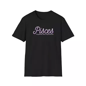 Pisces Zodiac Unisex Tee, Astrology Birth Sign Black Cotton T-Shirt, Great Gift, - Picture 1 of 9