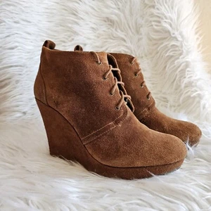 8.5 Jessica Simpson Catcher Brown Suede Wedge Bootie Lace-up - Picture 1 of 7