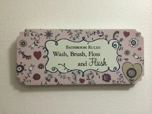 Sentimiento Floral Reglas de Baño Cepillo Lavado Hilo Hogar Pared Letrero Placa Decoración - Imagen 1 de 1