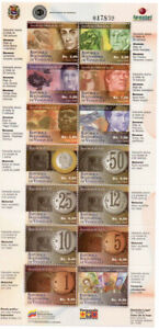 WENEZUELA 2008 Banknoty i monety z Wenezueli ARKUSZ ZNACZKÓW