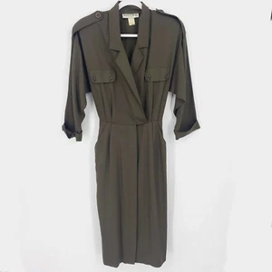 Vintage Danny & Nicole New York Womens 8 Army Green Collared 3/4 Sleeve Dress - Picture 1 of 7