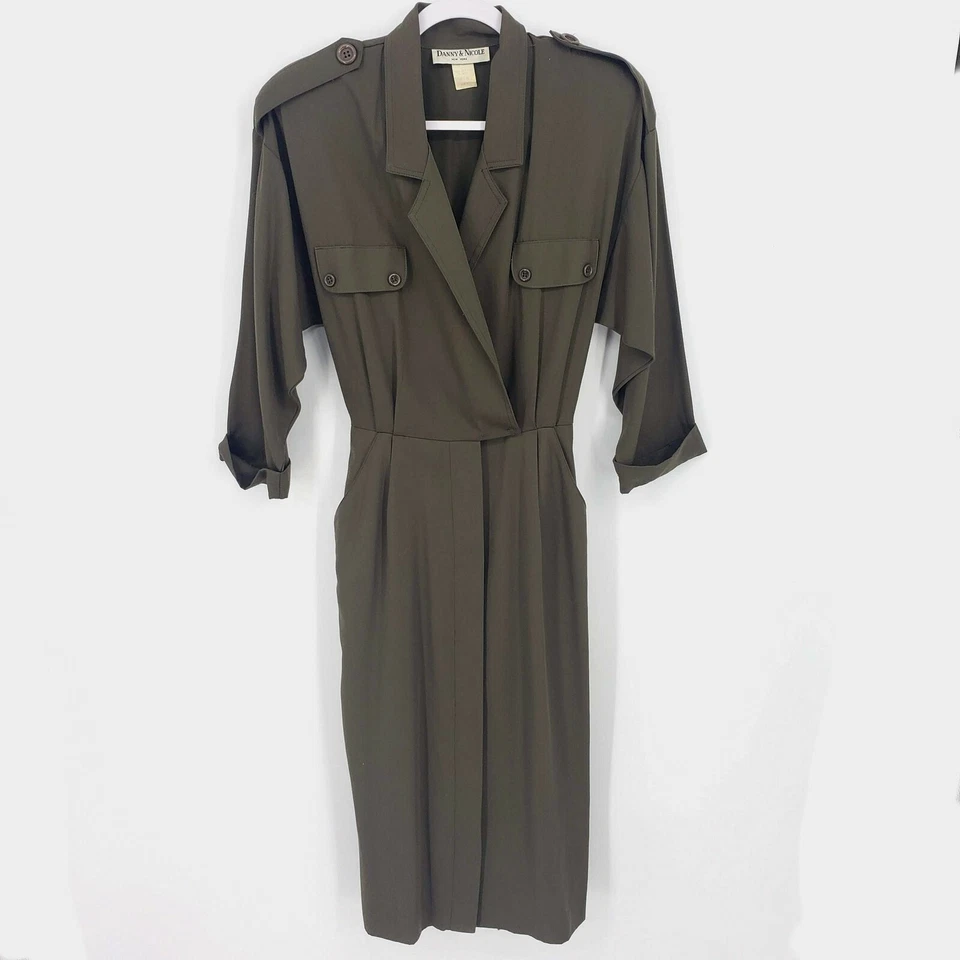 Vestido Vintage Danny & Nicole New York Feminino 8 Gola Verde Exército Manga 3/4 - Imagem 1 de 4