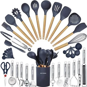 Kitchen Utensils Set- 35 PCs Cooking Utensils with Grater, Tongs, Spoon Blue - Picture 1 of 6