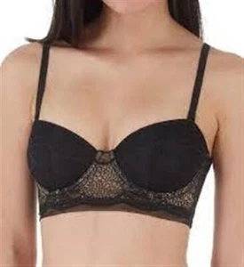 NWT Calvin Klein 32C Black QF4970 CK Crackled Lace Strapless Longline Bra 97248 - Picture 1 of 1