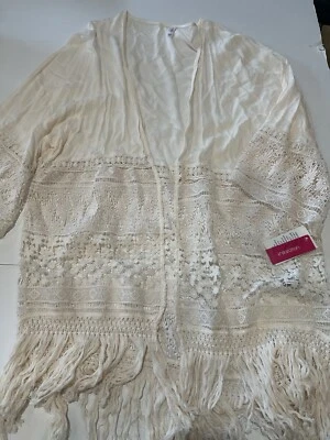 Cárdigan plumero de encaje Xhilaration para mujer XL flecos Cottagecore Boho Festival Foto 1 de 3