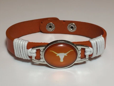 New Texas Longhorns Leather Adjustable Bracelet, Gift for Her Mom Him Dad Cover
