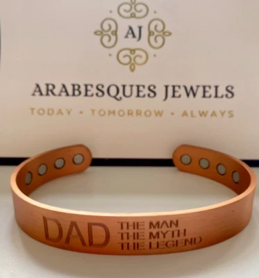 ARABESQUES JEWELS MENS COPPER DAD DESIGN TORQUE MAGNETIC BANGLE/BRACELET ARTHRITIS/PAIN RELIEF