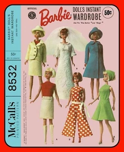 11½" Teen Doll Clothes Pattern 8532 Vtg 1966 Bridal Gown Pajamas Hat Coat + more - Picture 1 of 7