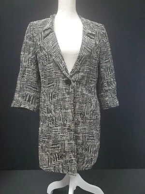 Blazer Abrigo Chaqueta Lafayette 148 Negro Blanco Diseño Geométrico Largo 1 Botón Talla 8 Foto 1 de 4