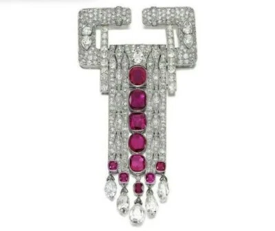14.53TCW Shiny Pink Ruby & Colorless Sapphire Retro Wedding Teardrop Brooch Pin - Image 1 of 4