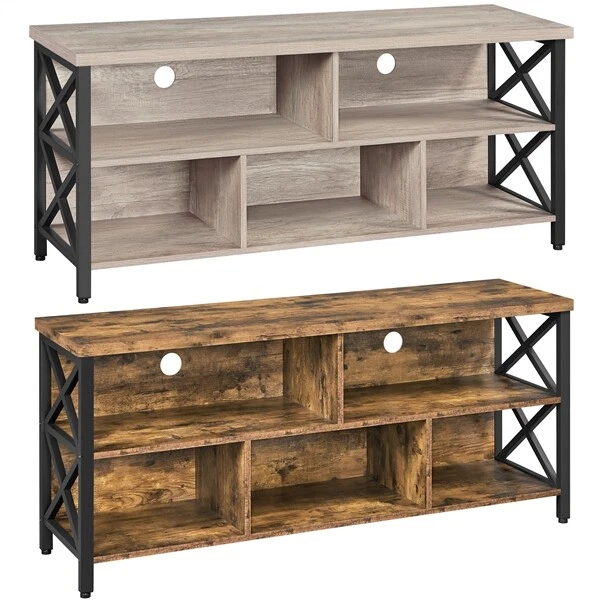 Soporte de TV de metal para centro de entretenimiento de 65"" con compartimento de almacenamiento rústico/gris Foto 1 de 1