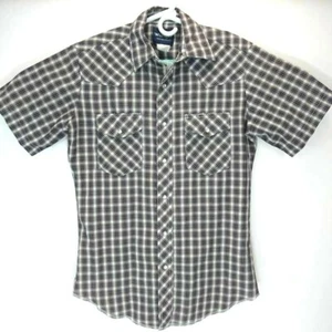 Wrangler Mens Western Cowboy Shirt Black White Plaid Short Sleeve Point Collar S - Picture 1 of 5
