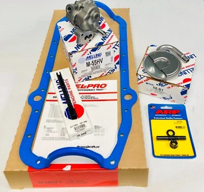 M-55HV SBC Chevy High Volume Oil Pump, Stud, Pick Up Screen & Steel Drive Rod - Imagem 1 de 4