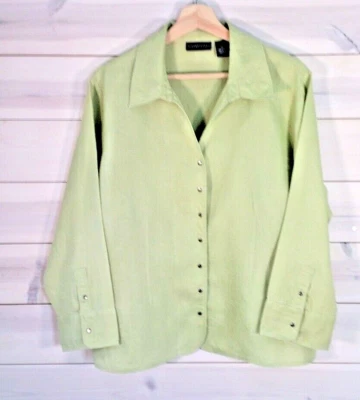 Relativity women's top XL lime green 100%linen 3/4 sleeve snap front and cuff - Image 1 of 4
