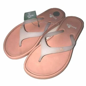 Sanuk Womens Flip Flops Sidewalker Thong Sandals Rubber Jelly Flats Peach Casual - Picture 1 of 24
