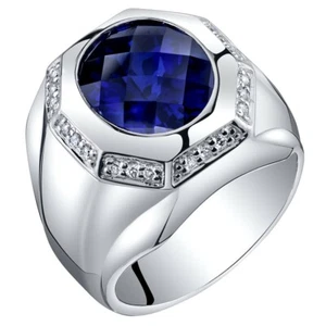 Anillo octágono de zafiro creado en laboratorio de 6 quilates para hombre en plata esterlina - Imagen 1 de 4