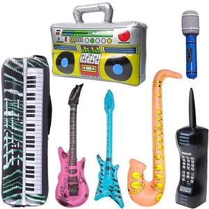Inflatable Rock Star Toy Set 7 Pack Inflatable Boom Box Mobile Phone Guitar B... - Picture 1 of 6