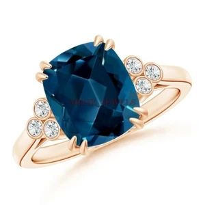 Natural London Blue Topaz with Rose Gold Plated 925 Sterling Silver Ring #3893 - Picture 1 of 10