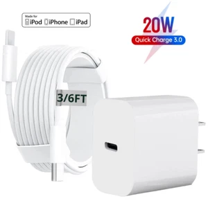 20W USB-C Power Adapter For iPhone 14 13 12 11 XR X 8 iPad PD Fast Charger Cable - Picture 1 of 20