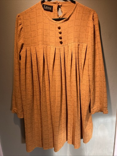 Dior Prestige abito donna A Line ginocchio oro con: nero taglia grande spilla tuck bottone