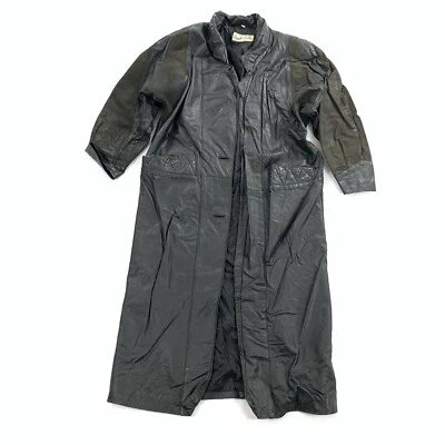 Винтажный 1980-х Donna Pelle кожи траншея длинное платье пальто маленький женщин черный S - Изображение 1 из 4