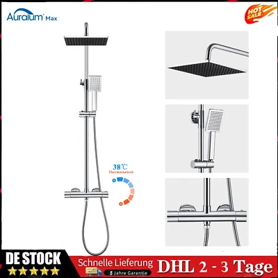 Regendusche mit Thermostat Duscharmatur Duschsystem Duschset Handbrause Chrom - Bild 1 von 4