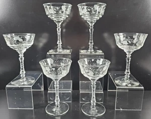 6) Rock Sharpe 3005-16 Champagne Sherbet Set Vintage Floral Cut Stemware MCM Lot - Picture 1 of 24
