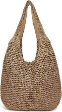 Straw Beach Bag for Women Summer Woven Tote Bags with Zipper Large Hobo Shoulder