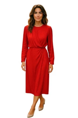 Vintage Liz Claiborne Dress Women’s 6 Red Jacquard 100% Silk Long Sleeve - Image 1 of 4