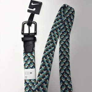Nike G-Flex Stretch Woven 1.5” Golf Belt Teal Braided Leather Trim Sz L 38-40 - Picture 1 of 7