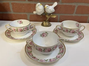 Davis Collamore & Co Lot 3 Vintage Tee Bouillon Tasse Untertasse Limoges France Rosa Rosen - Bild 1 von 23