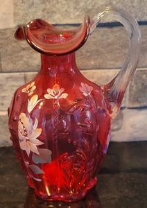 Fenton Art Glass CRANBERRY 5 1/2" Ewer (5330 RG) - Handpainted Discontinued! - Picture 1 of 7
