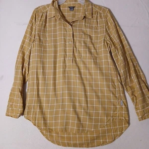Eddie Bauer Womens Beige And White Check Tunic Roll Tab Long Sleeve - Picture 1 of 9