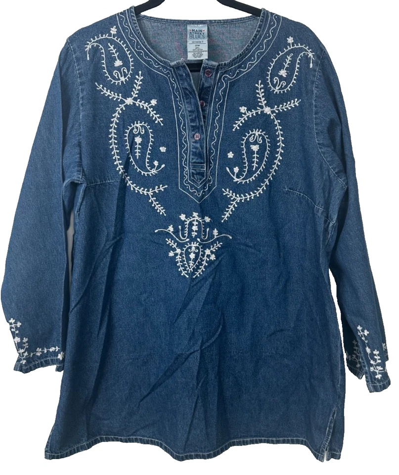 Camisa Pullover Algodón Main Street Blues Mujer Plus 18W Bordada A19 Foto 1 de 4