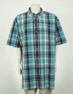 Camicia uomo Nautica con bottoni 5XL blu chiaro a quadri tessuto a righe misto cotone - Foto 1 di 4