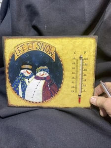 Neu Vintage aussehendes Thermometer, Schneemann LET IT SNOW DOSE METALL WAND OUTDOOR - Bild 1 von 5