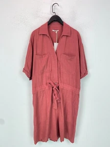 Tu Red Plain Button Front Playsuit Short Sleeve Linen Blend UK 14 NEW - Picture 1 of 14