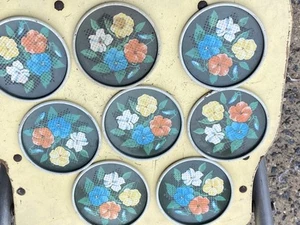 8 Vintage Tin Drink Metal Floral Drink cocktail Coasters 1950s 3" full set retro - Picture 1 of 4